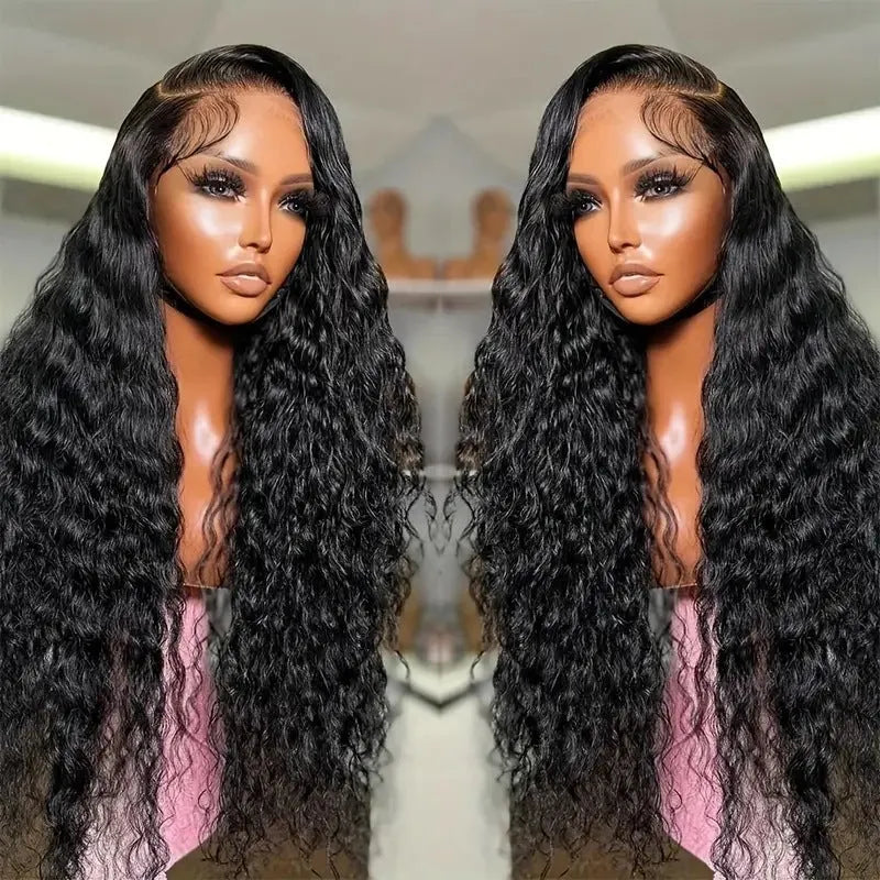 Black long curly Afro lace wig made from high-temperature fibre, shown with side bangs.