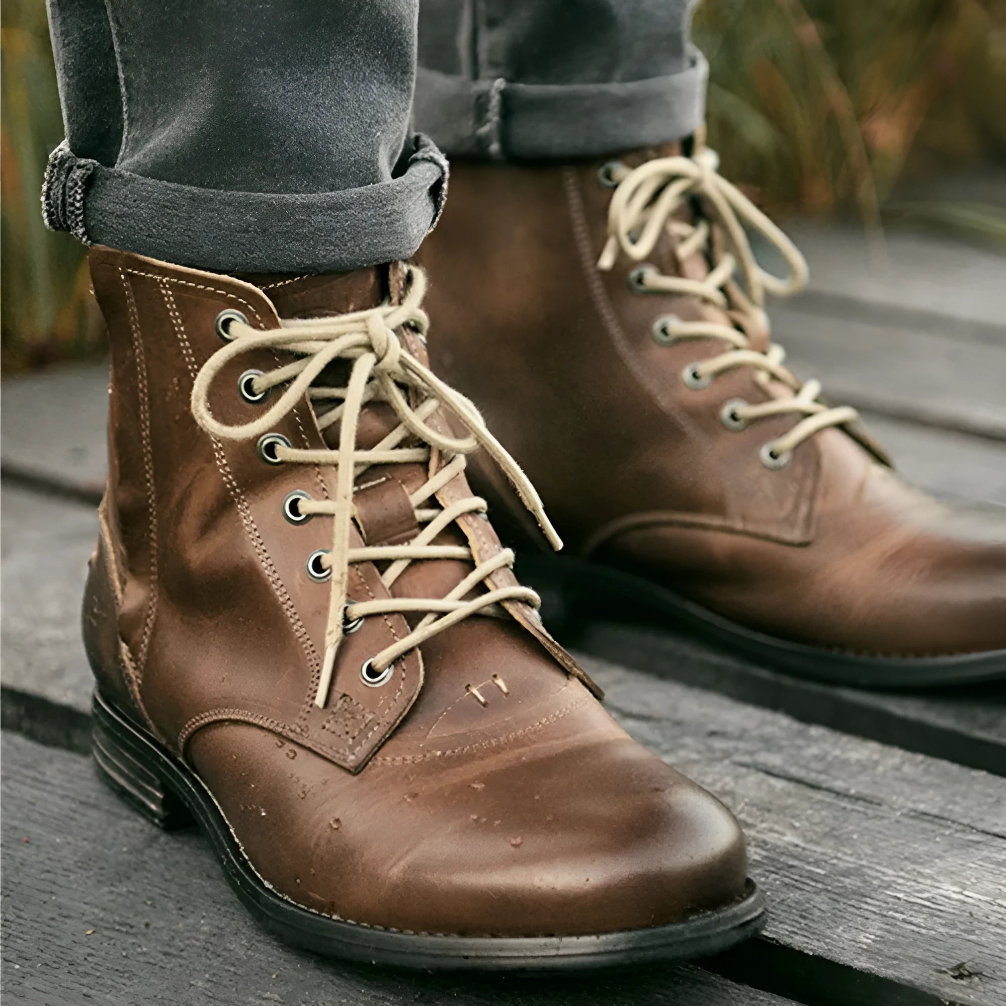 Knight Series two-tone leather boots with side zipper in black and brown colours