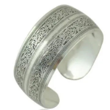 Ethnic carved open Miao silver Roman bracelet in alloy with elephant colour option