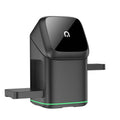 Black magnetic wireless phone charging stand showing 180-degree rotation adjustment.
