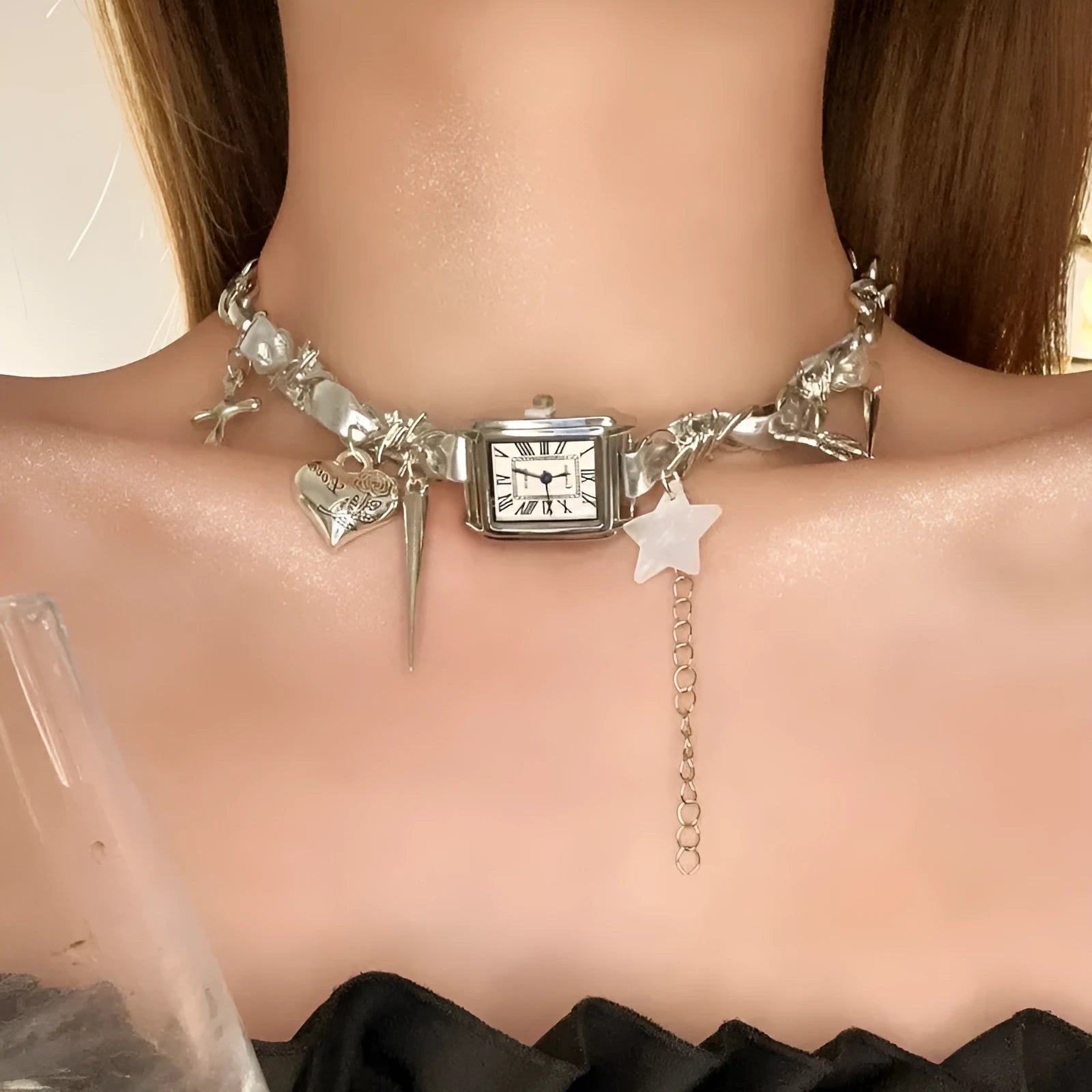 Dark style multi-layer cross necklace with twin clavicle chains and adjustable length