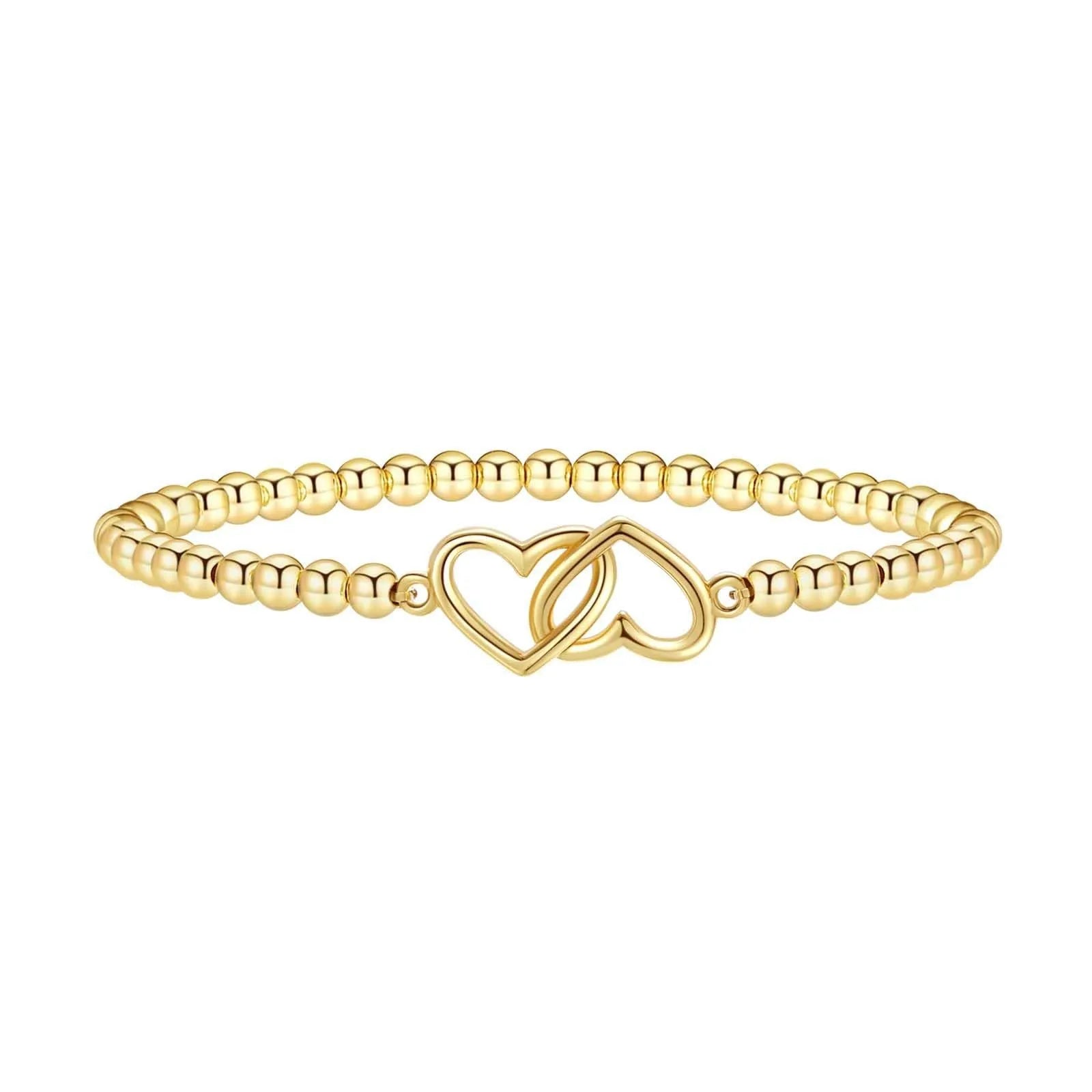 Adjustable stainless steel beaded bracelet with round geometric beads and electroplated finish for women