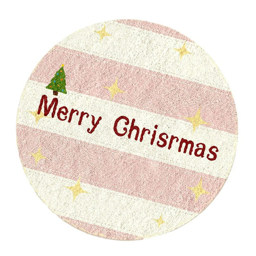 Alien-shaped round Christmas floor mat with cashmere-like texture in holiday patterns