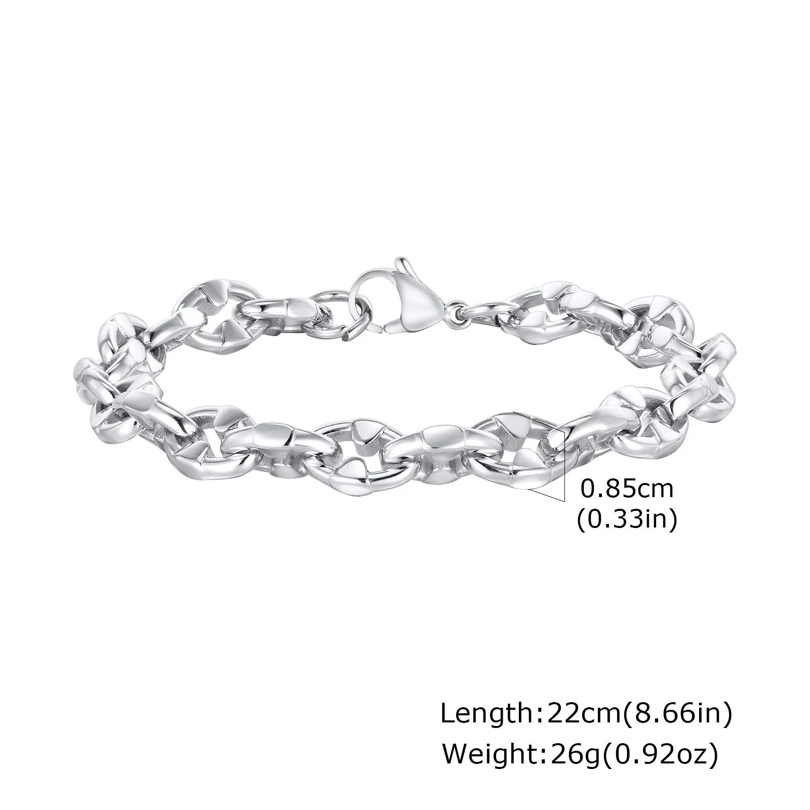 Men's thick stainless steel handmade chain bracelet in steel colour with geometric links