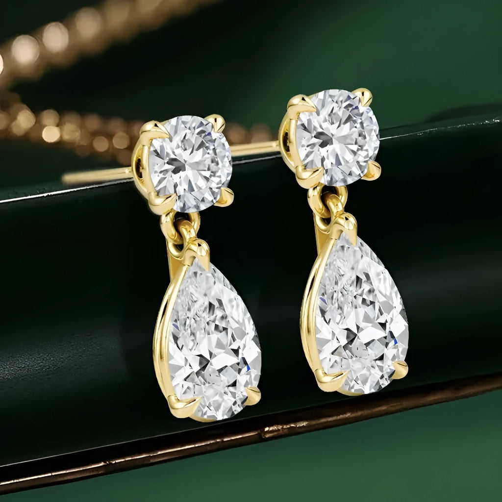 925 sterling silver geometric water drop moissanite stud earrings with round stones in gold or silver colour