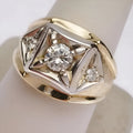 Gold geometric hollow copper couple rings with chamfered square pattern design