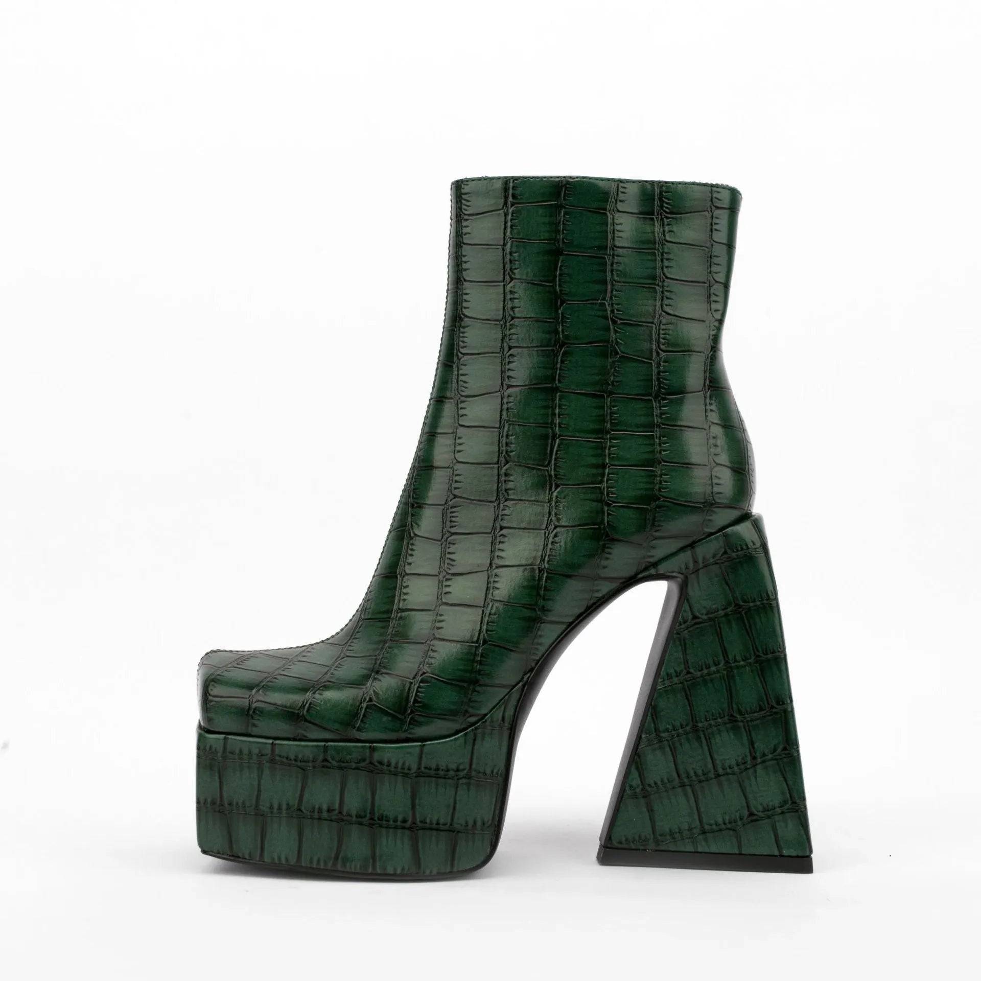 Women's brown ankle boot with a high heel above 8cm and an artificial PU upper