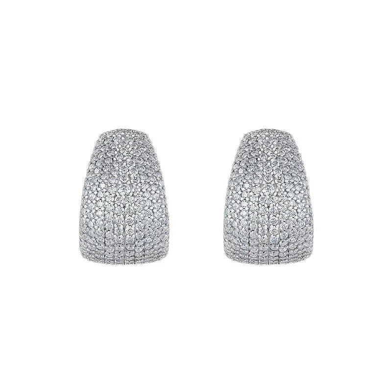 Geometric S925 sterling silver ear studs with colourless moissanite stones in a gift box.