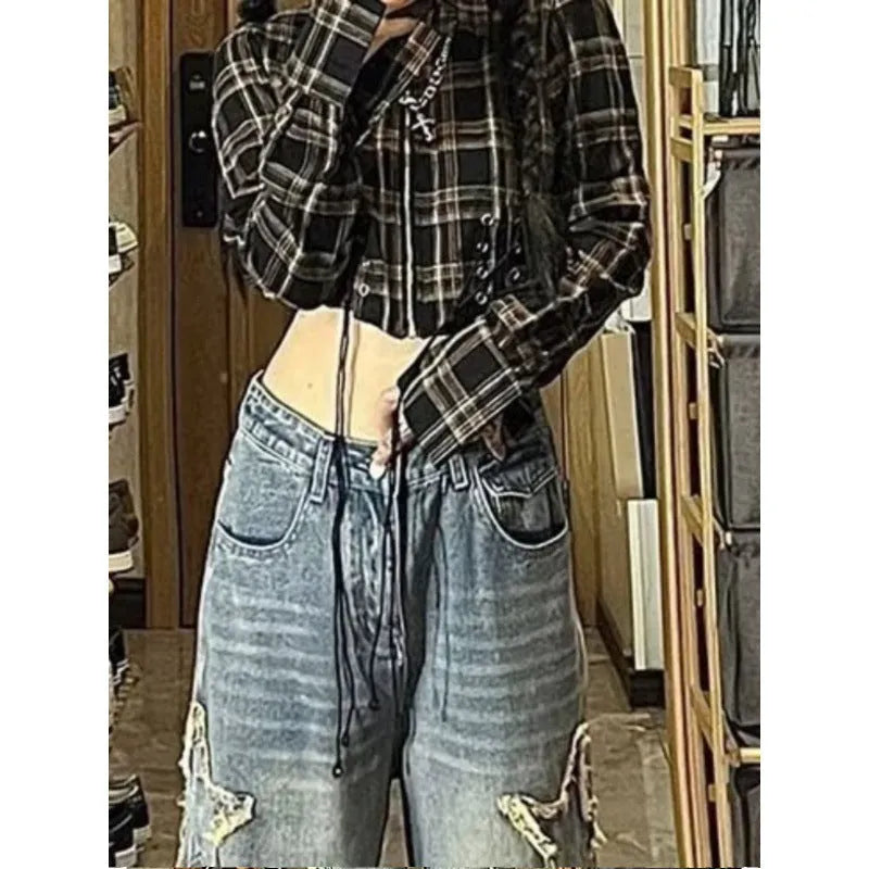 Women's blue straight-leg denim jeans with high waist and cotton micro-elastic fabric