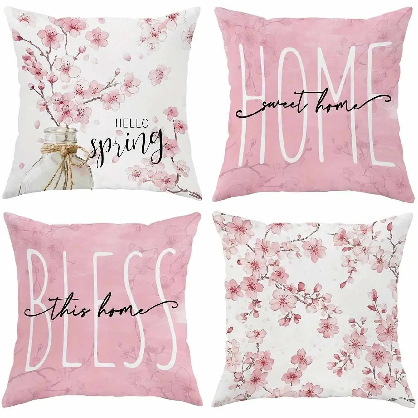 Cherry blossom letter design on a 45cm square short velvet cushion cover