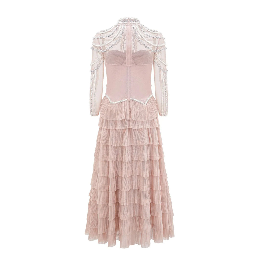 Women's long sleeve beaded dress in polyester fabric with mid waist design