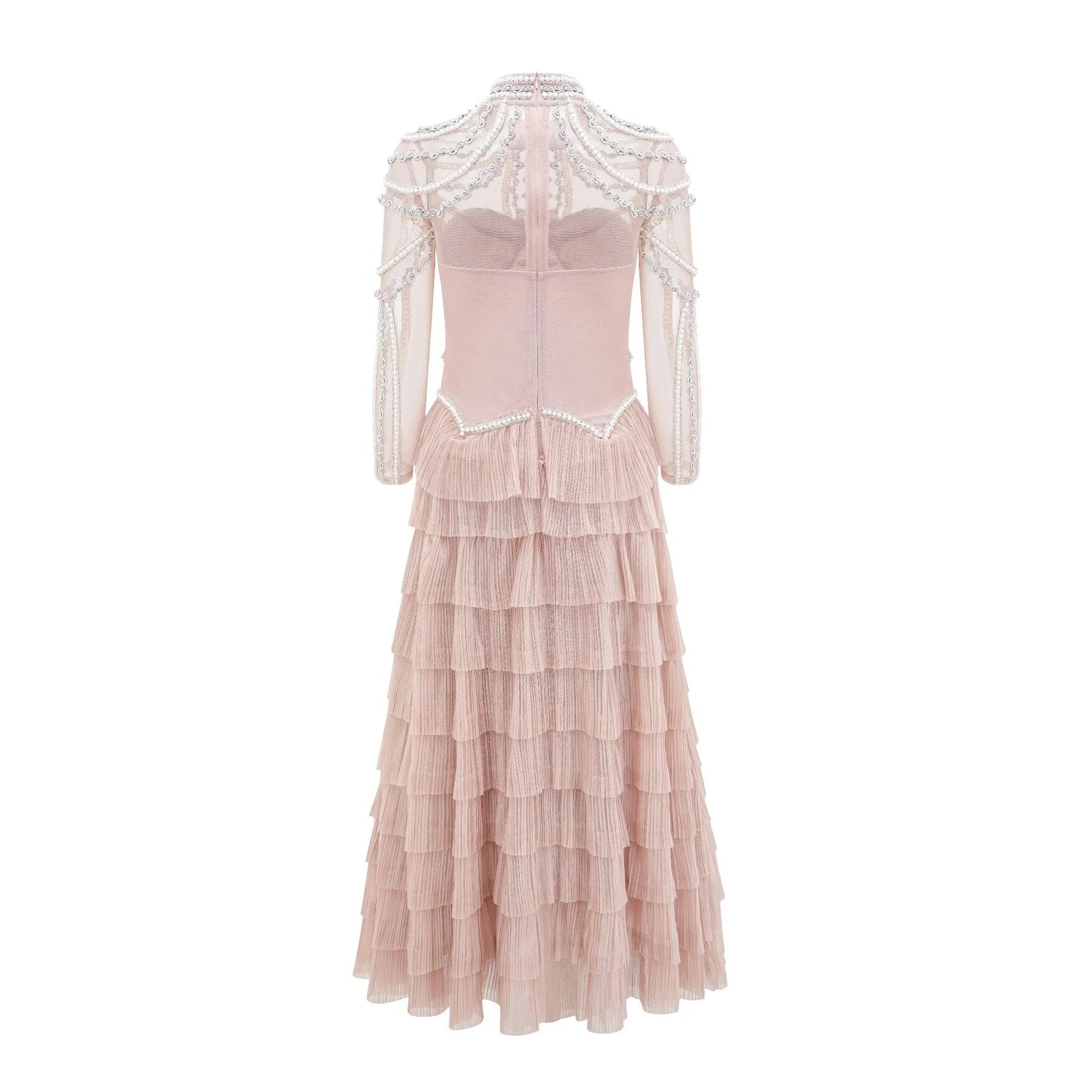 Women's long sleeve beaded dress in polyester fabric with mid waist design