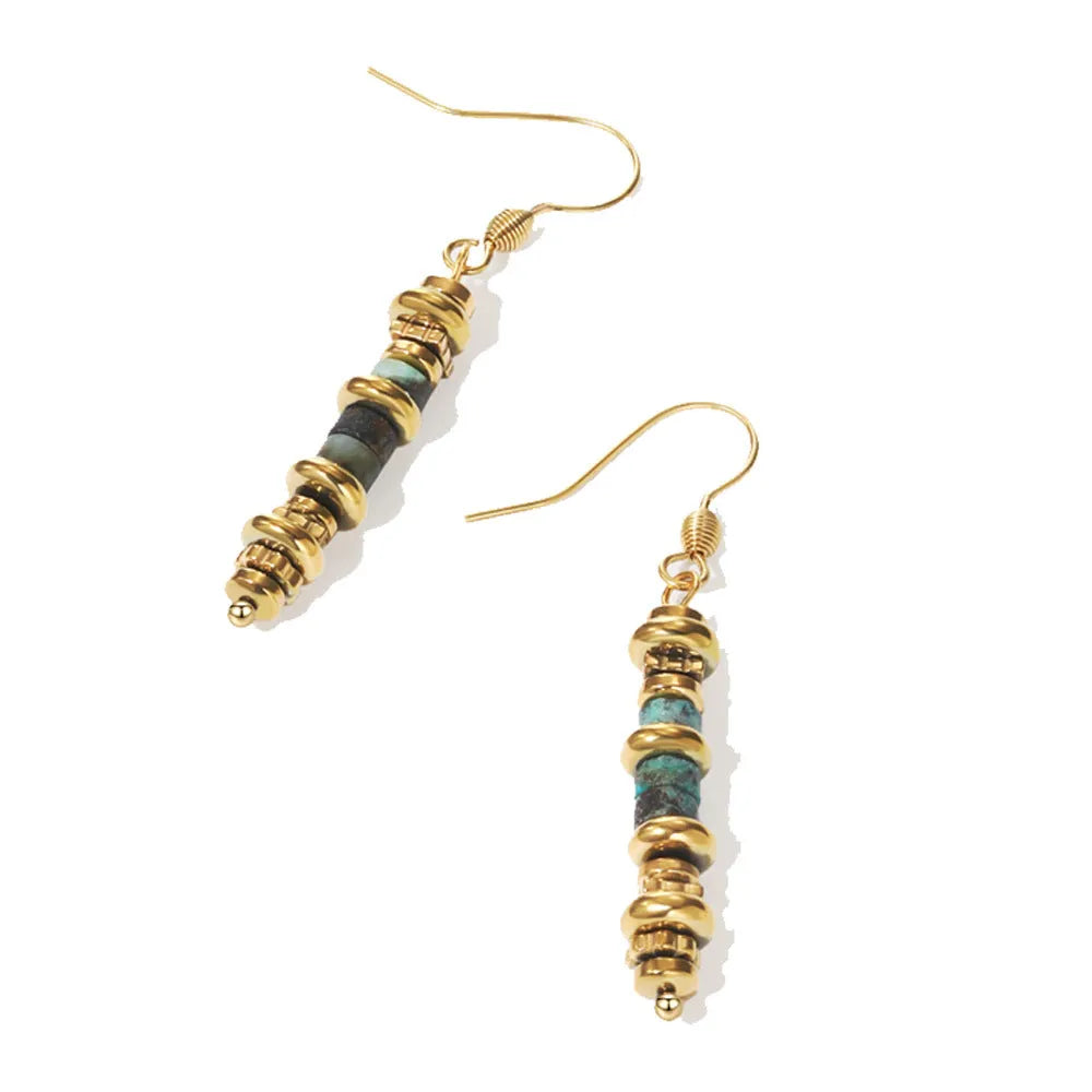 Geometric titanium steel dangle earrings with 18K finish, retro European and American styling