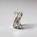 Metal cross ring with micro-inlaid zircon stones in silver or rose gold electroplated finish