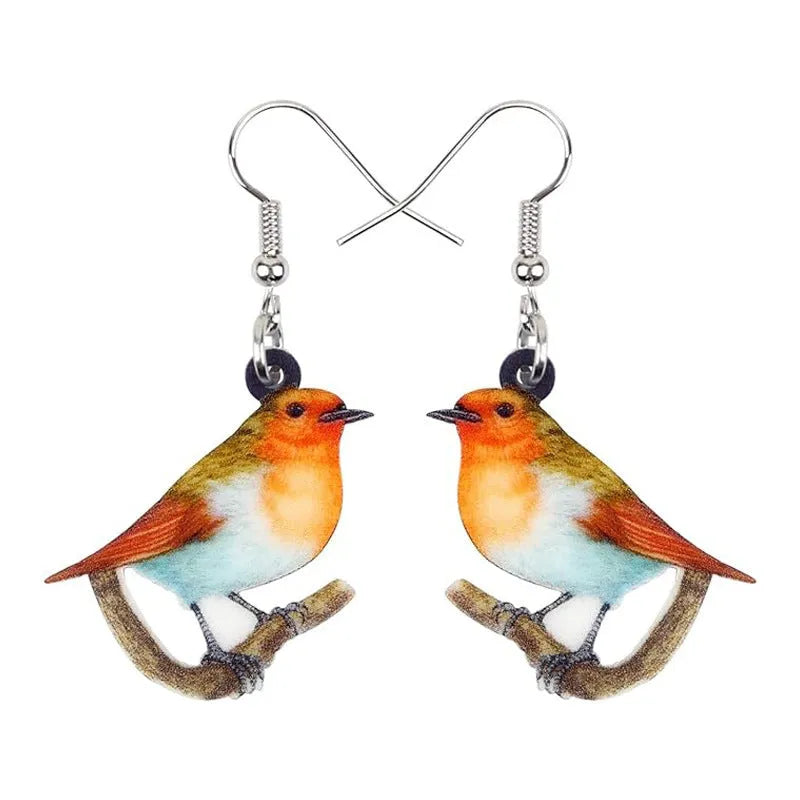 Blue titmouse pendant earrings with snake design geometric acrylic jewellery