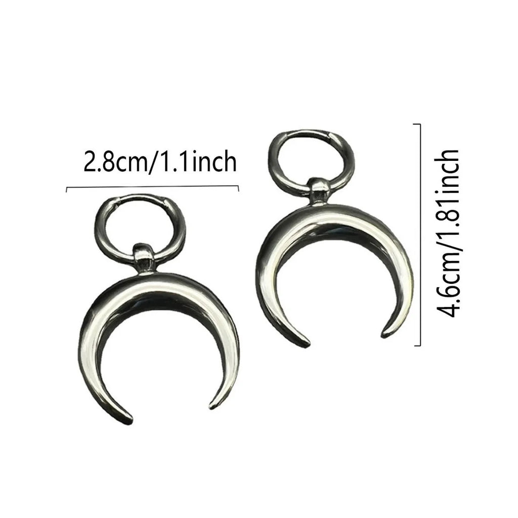 Silver geometric hoop earrings with moon decoration and clip-on fastenings