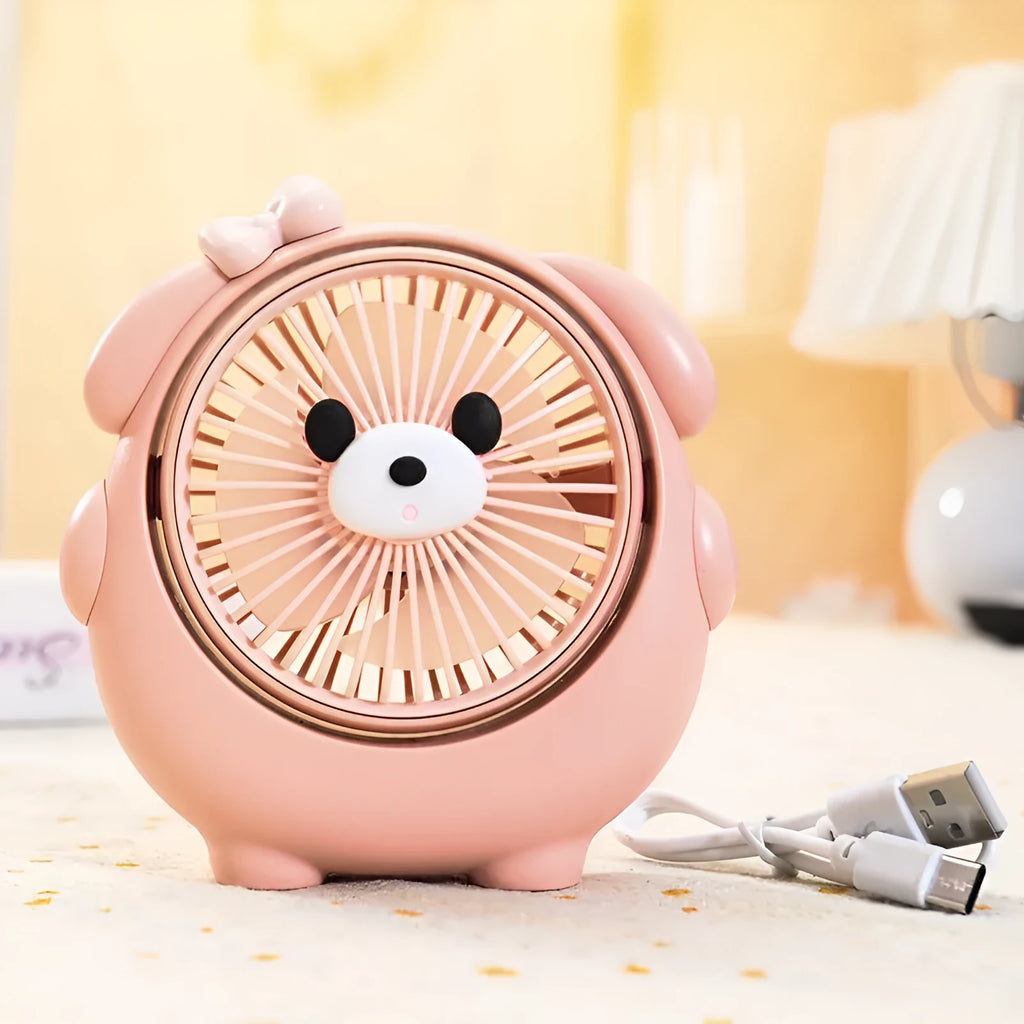 USB-powered desktop electric fan in dog-themed colours with three speed settings