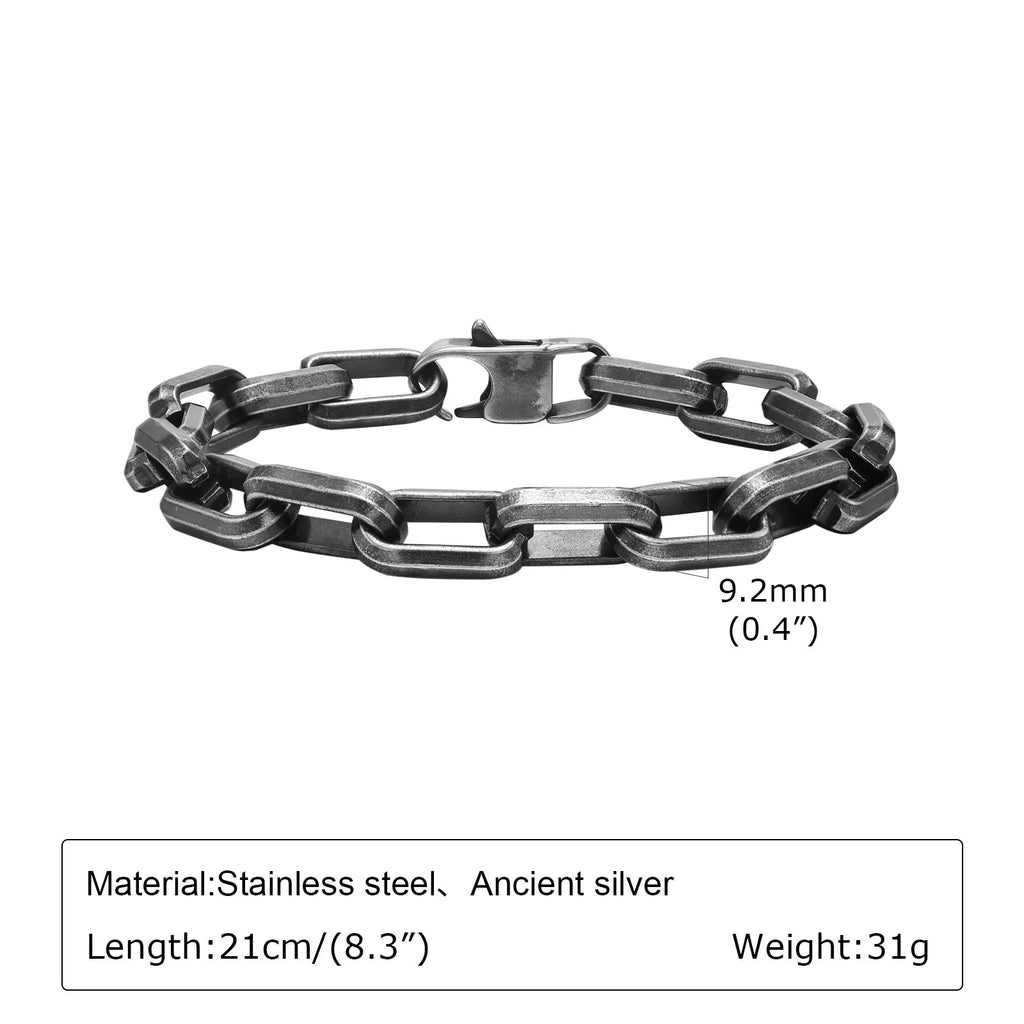 Men's simple square chain titanium steel bracelet in gold finish with clasp.