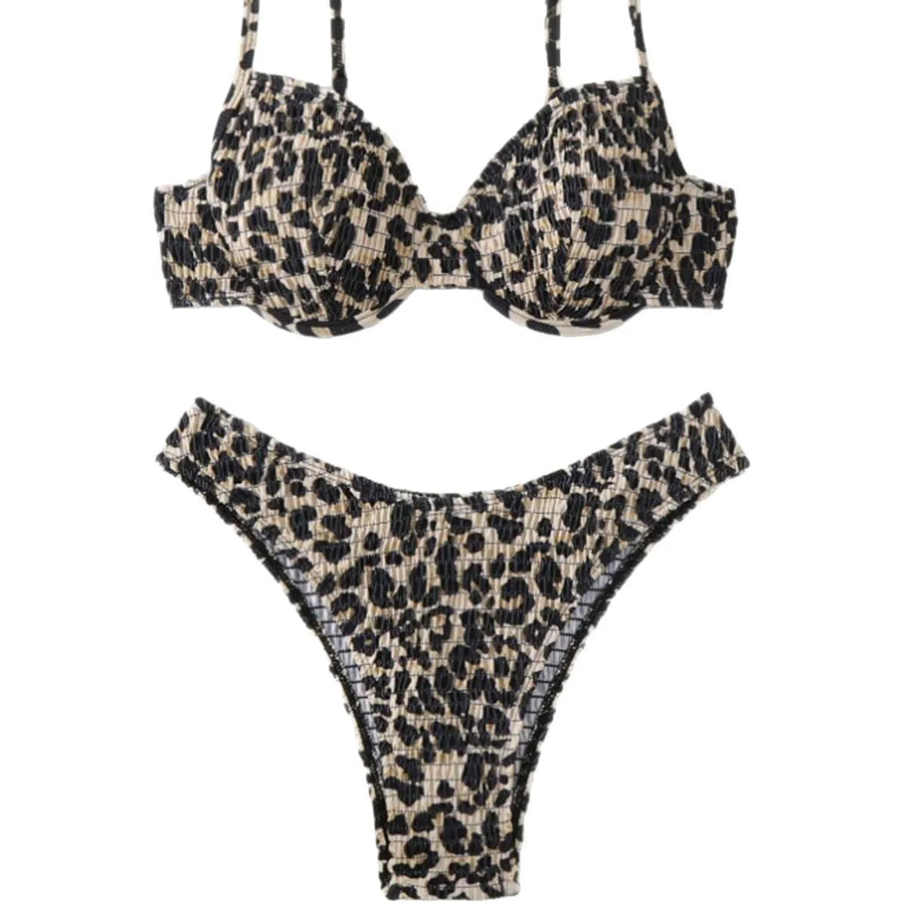 Leopard point backless bikini swimsuit for women in polyester fabric