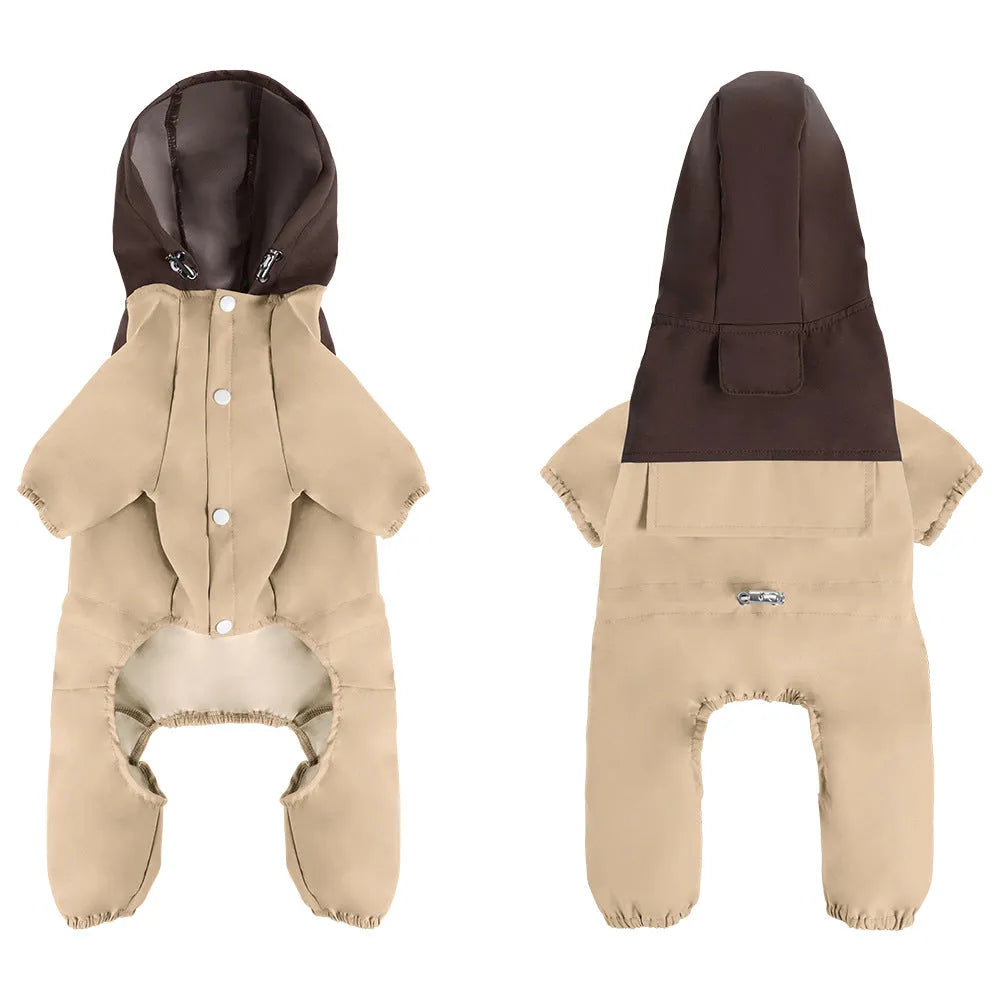 British style waterproof dog jacket for small medium dogs in khaki, light green, army green, or orange.