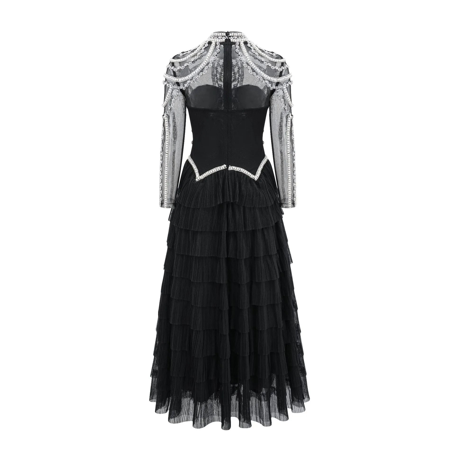 Women's long sleeve beaded dress in polyester fabric with mid waist design