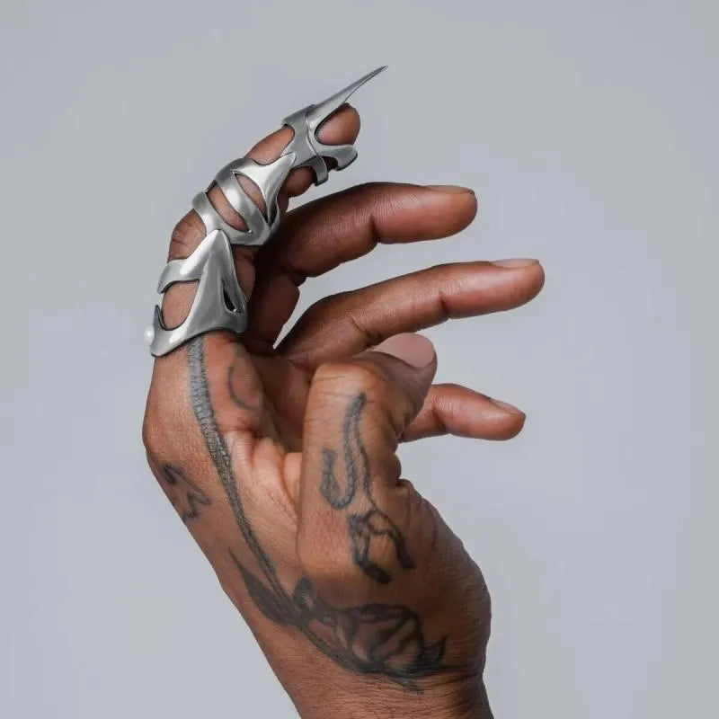 Silver alloy armour finger cover or stall for punk and cosplay accessory use