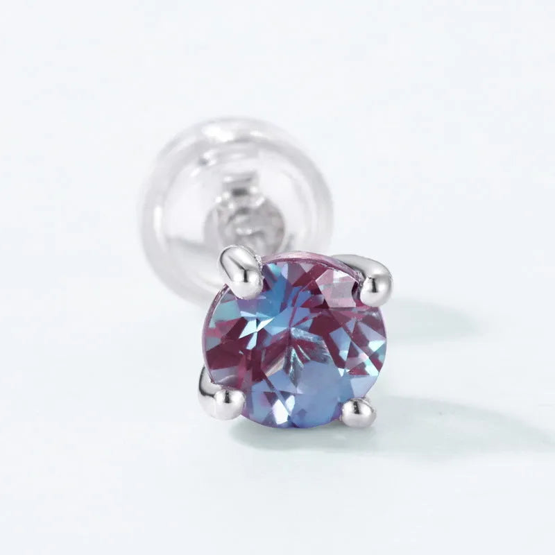 925 sterling silver ear studs with a round cultivate alexandrite stone, geometric simple style.