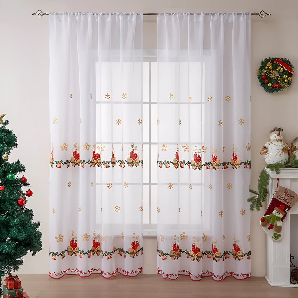American Christmas curtains with snowflake embroidery pattern in polyester semi-sunshade fabric