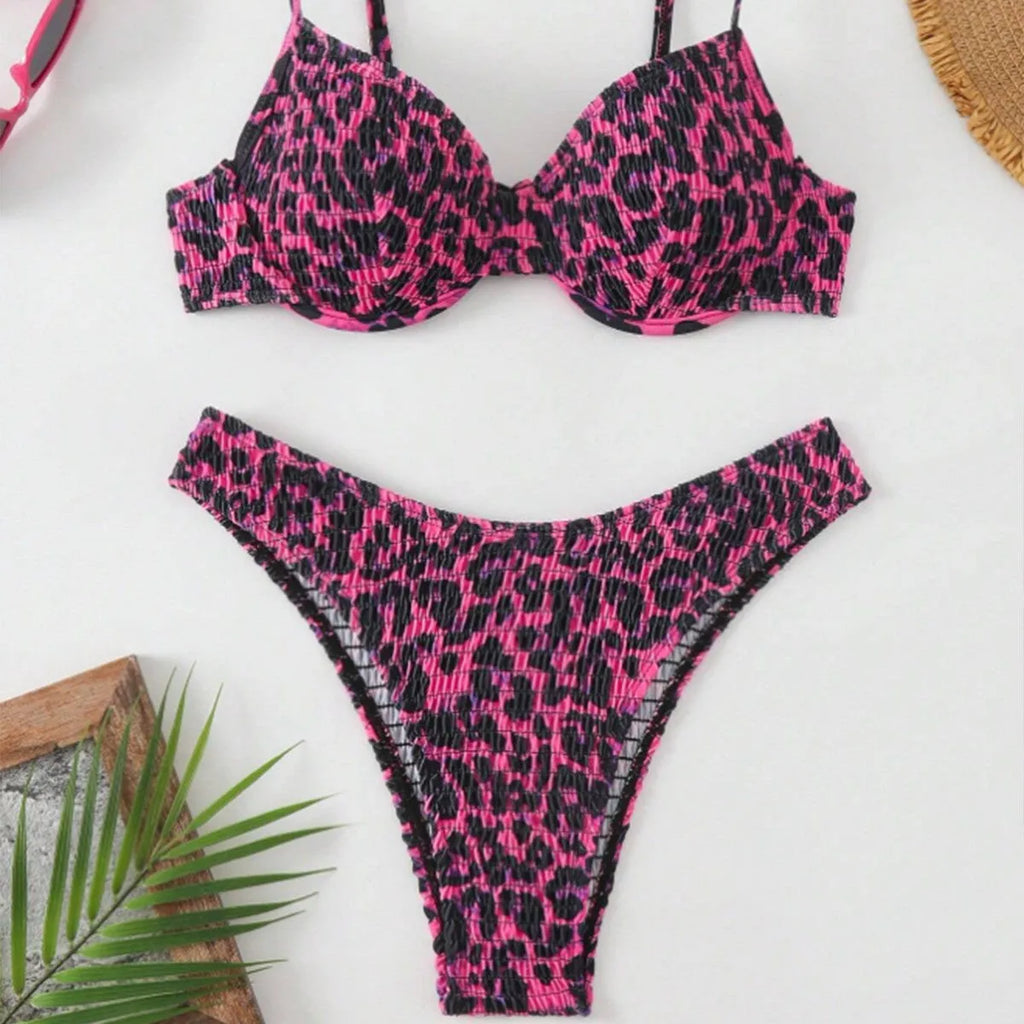 Leopard point backless bikini swimsuit for women in polyester fabric