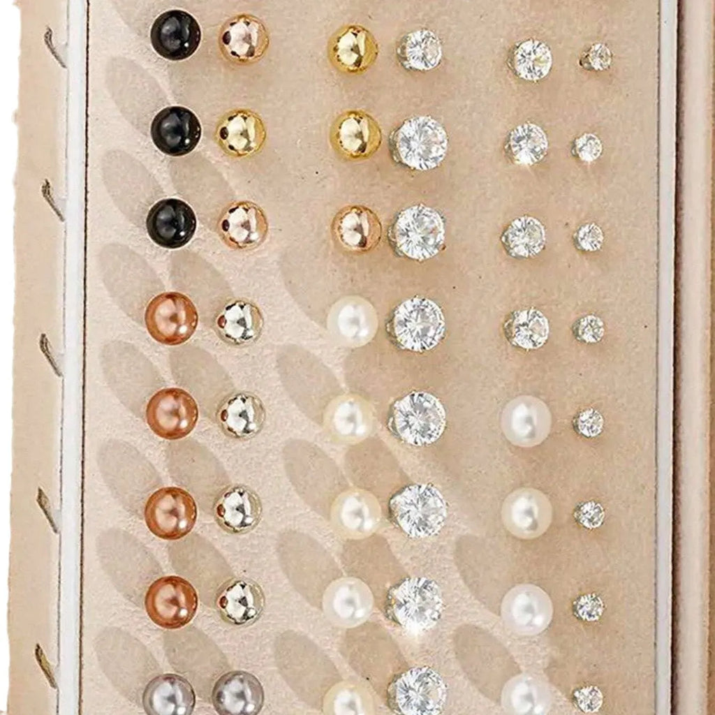 108 geometric pearl earrings in gold and yellow colours with round elements on alloy studs