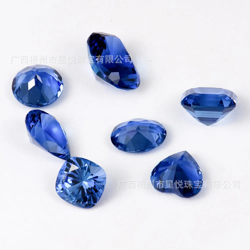 Royal blue heart-shaped gemstone with tiara cut faceting for jewellery making