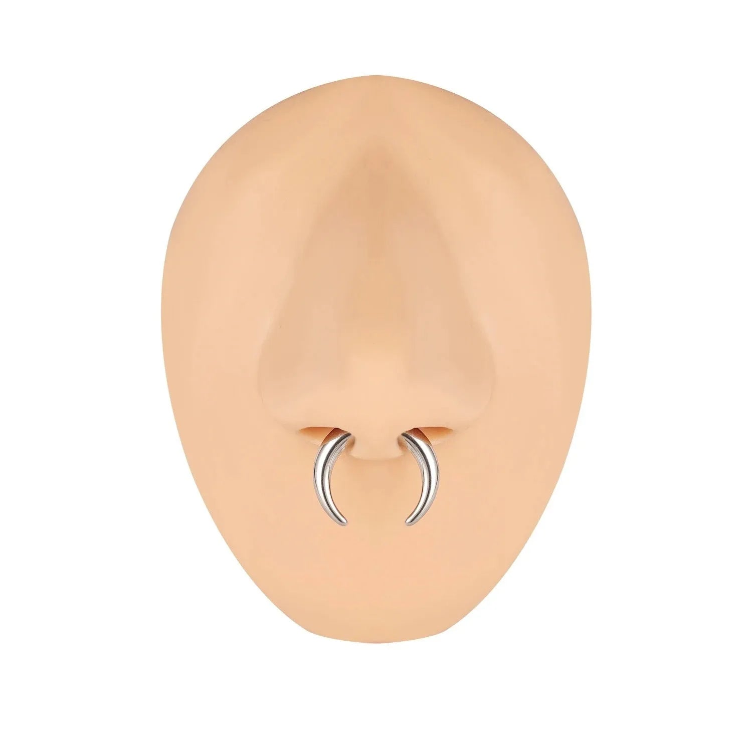 Black and steel coloured C-shaped 316 stainless steel nose ring with buffalo horn style.