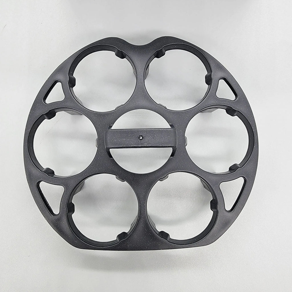 Black plastic egg holder measuring 13.8cm with retainer function for cooking machine storage