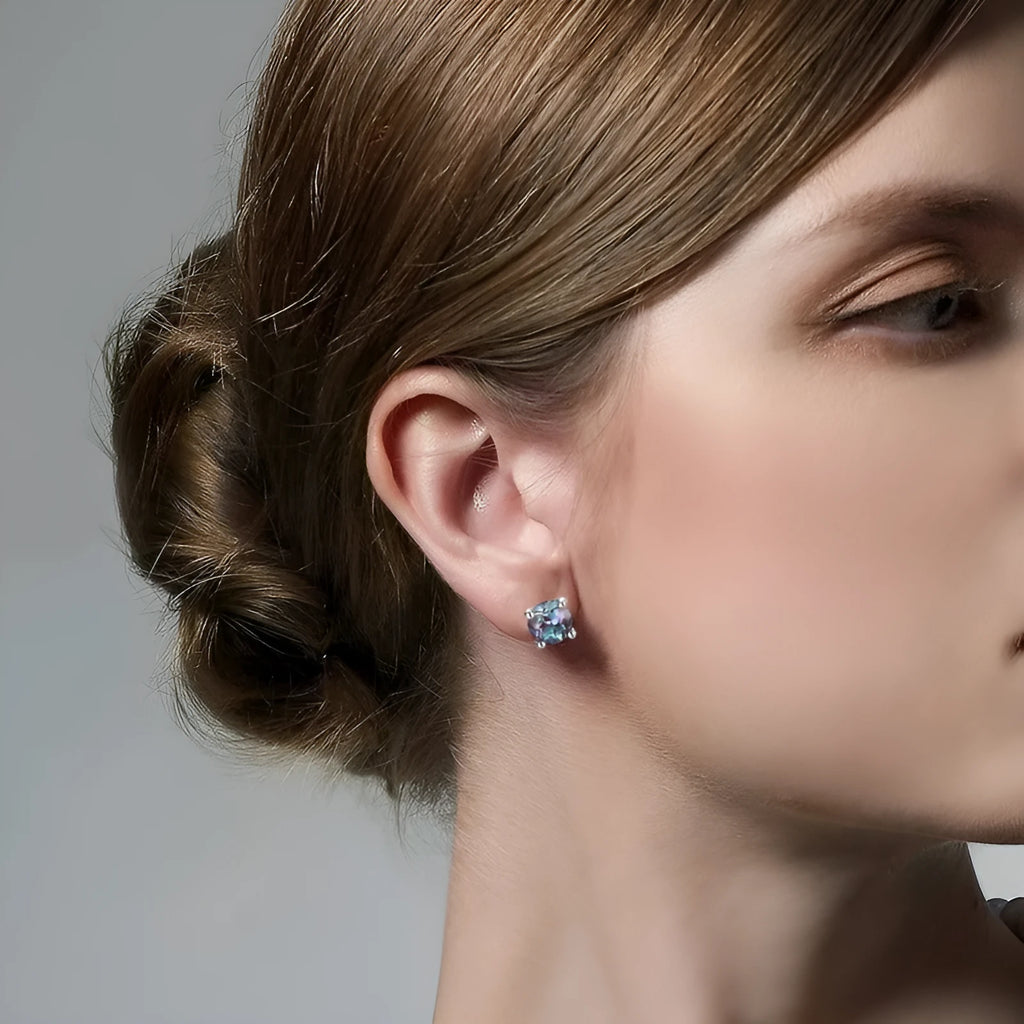 925 sterling silver ear studs with a round cultivate alexandrite stone, geometric simple style.