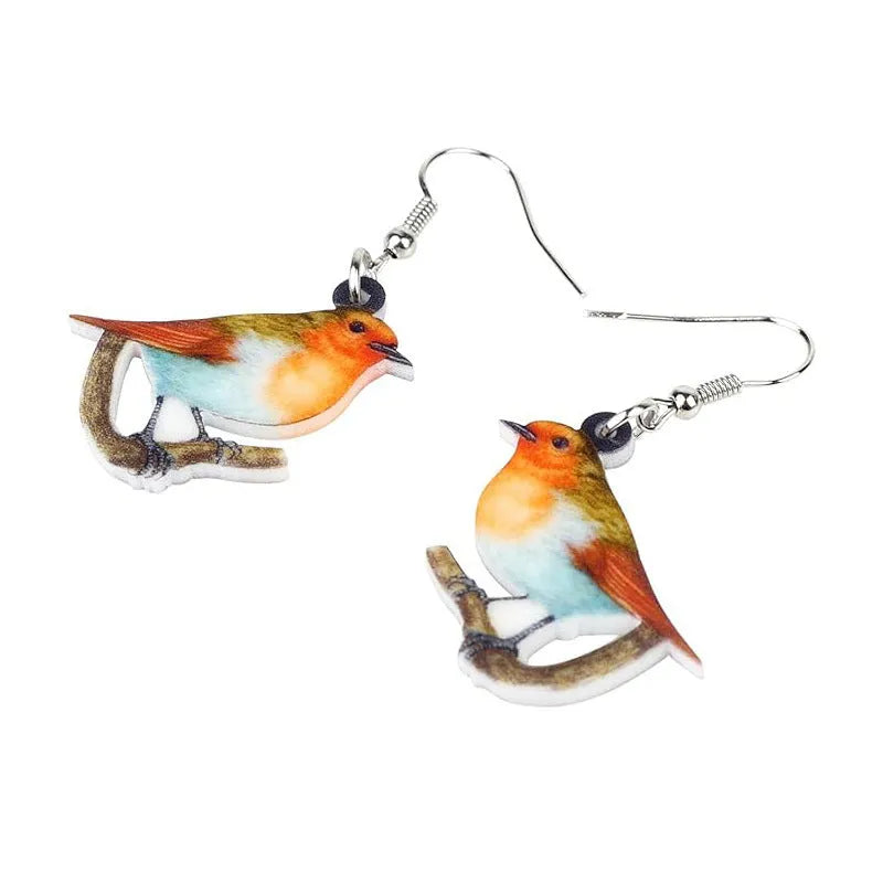 Blue titmouse pendant earrings with snake design geometric acrylic jewellery