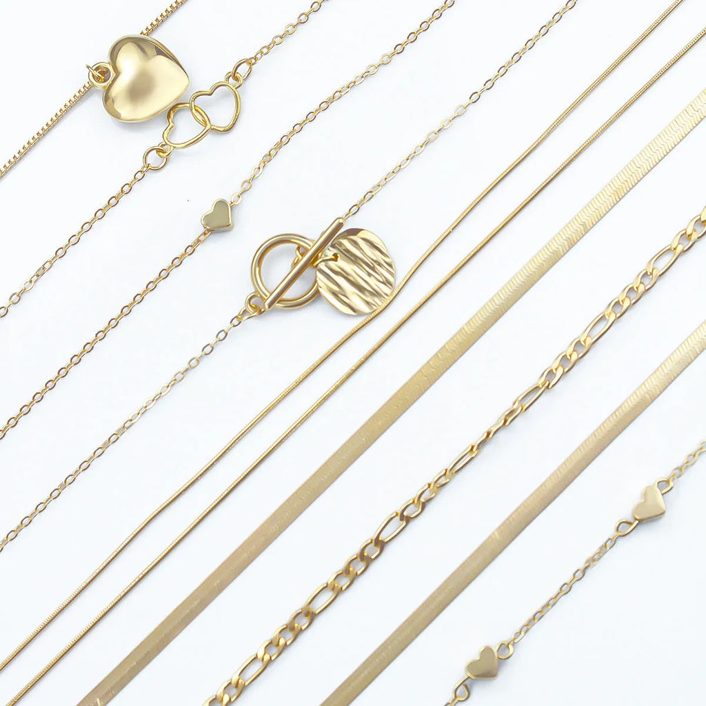 Gold electroplated women's necklace set with 10 pieces and adjustable 21-50cm length