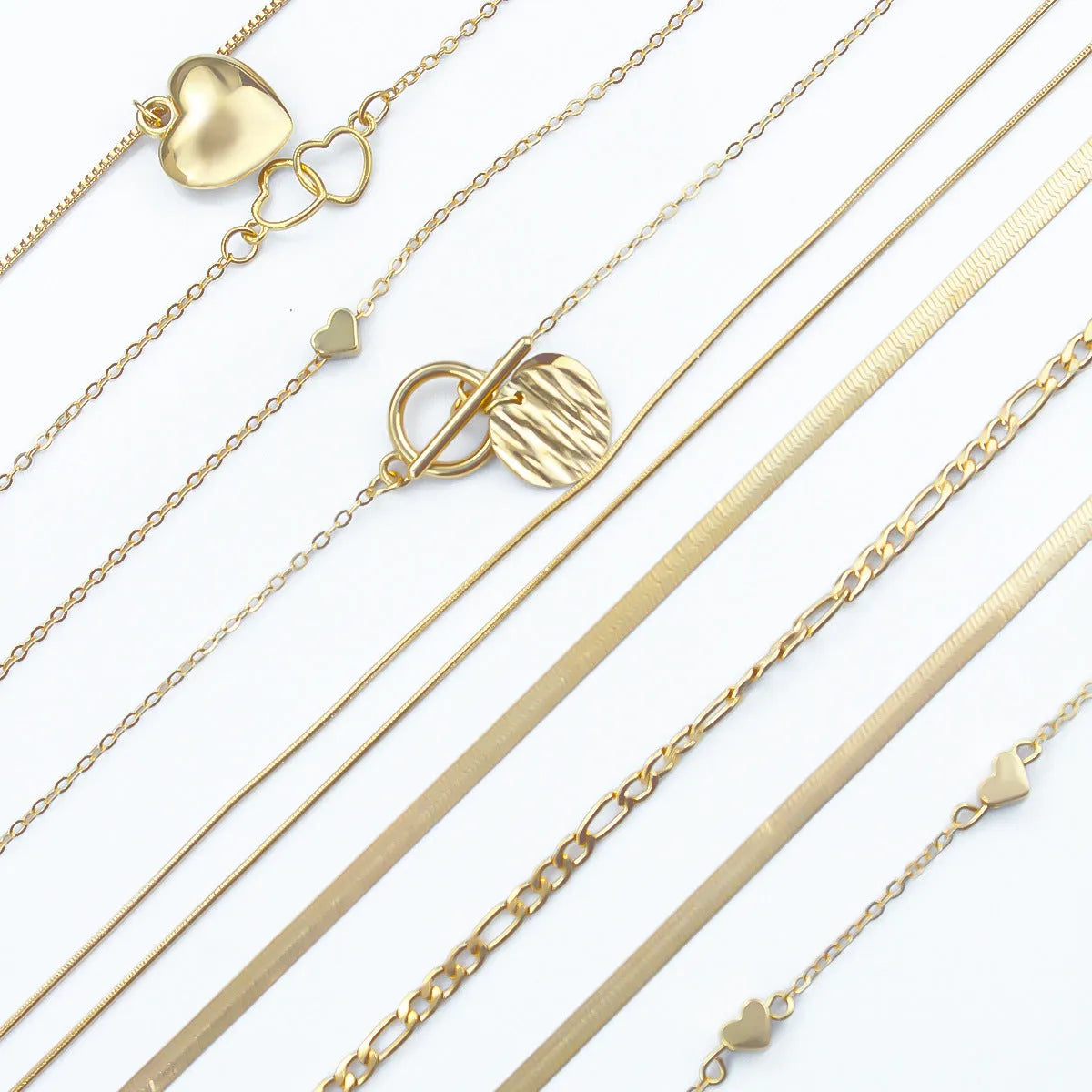 Gold electroplated women's necklace set with 10 pieces and adjustable 21-50cm length
