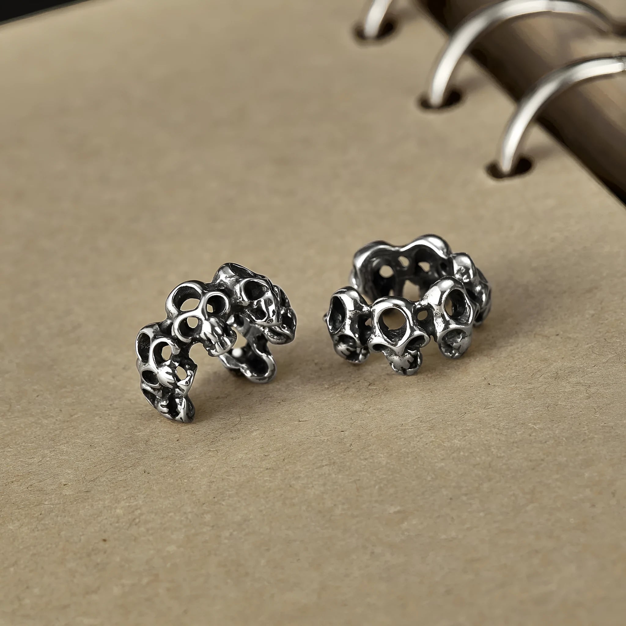Stainless steel hollow skull ear clip earrings with geometric shape and retro hip hop style