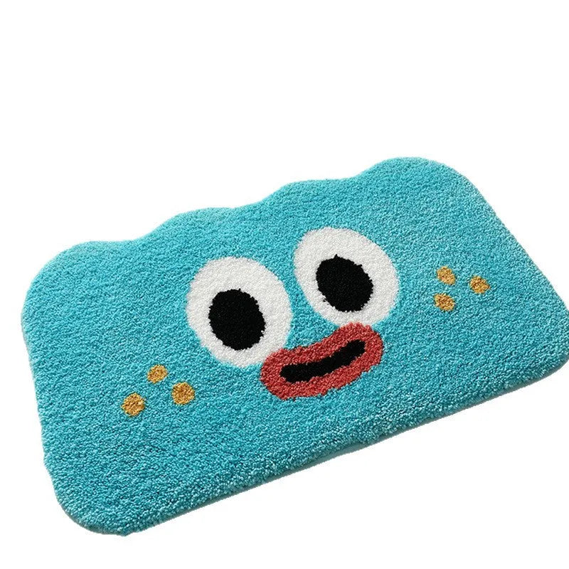 Cartoon big eye clouds patterned bathroom mat in imitation cashmere polyester, shown in bubur little green colour.