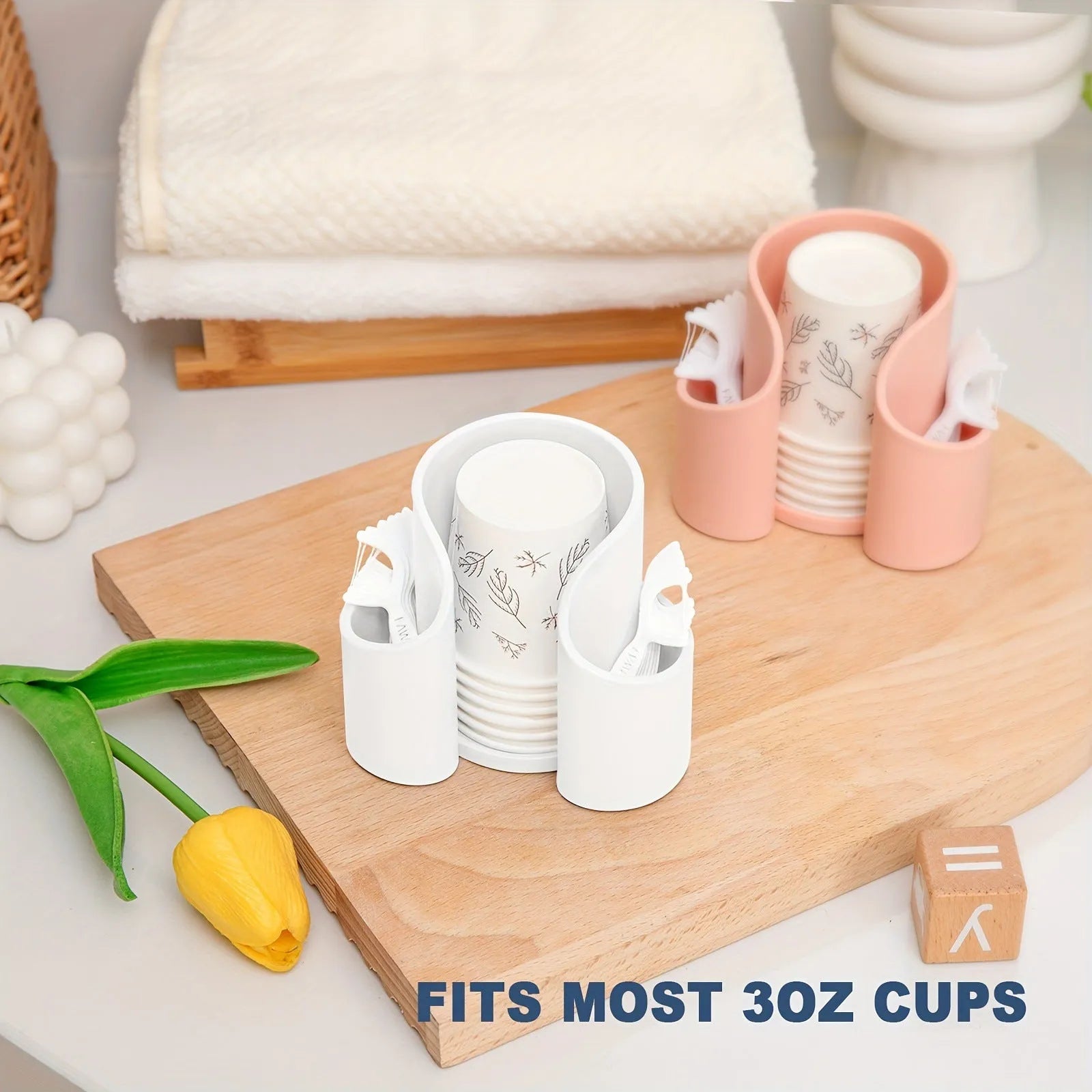 Modern solid-colour plastic box for storing dental floss and cotton swabs.