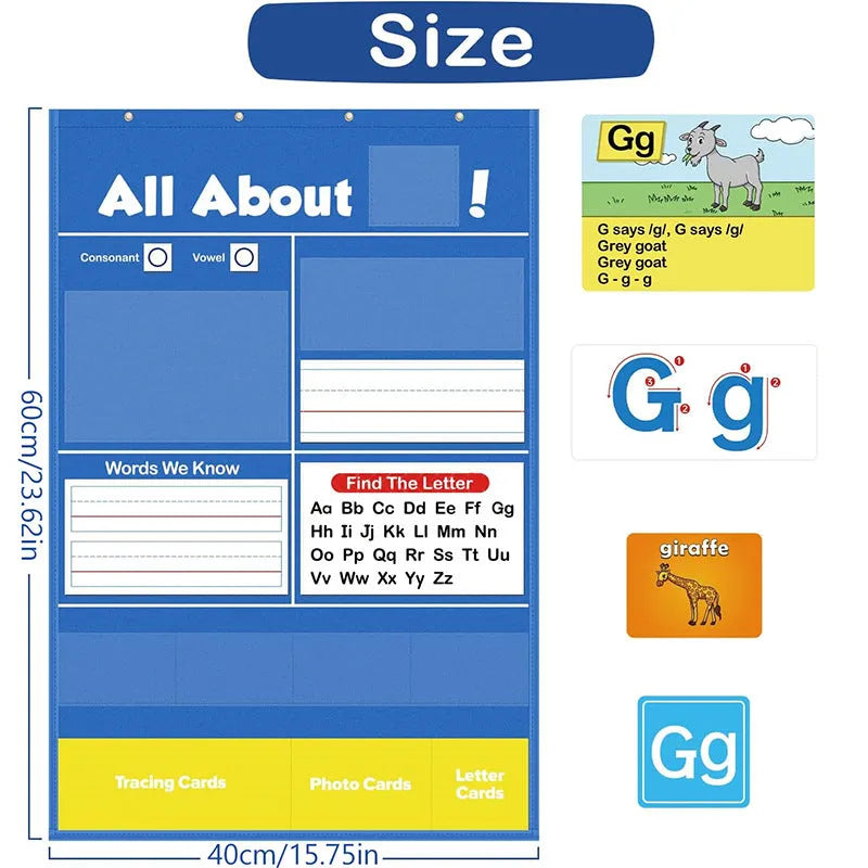 Alphabet learning chart for children with word cards, letter cards, picture cards and songs on 60x40cm sleeve table