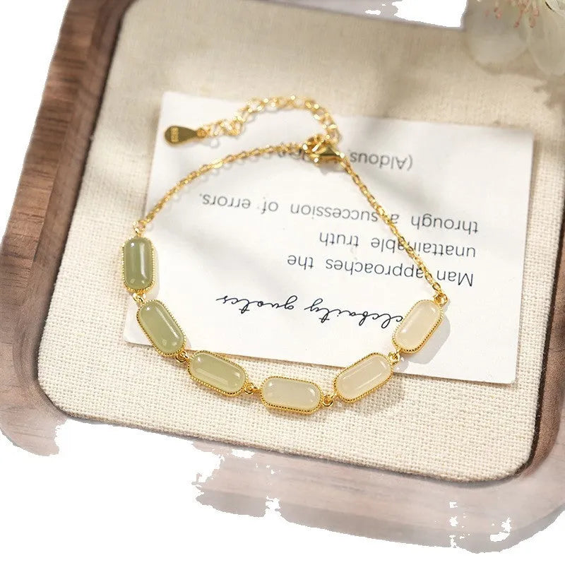 S925 silver Hetian jade gradient bracelet with natural stone in geometric style for women