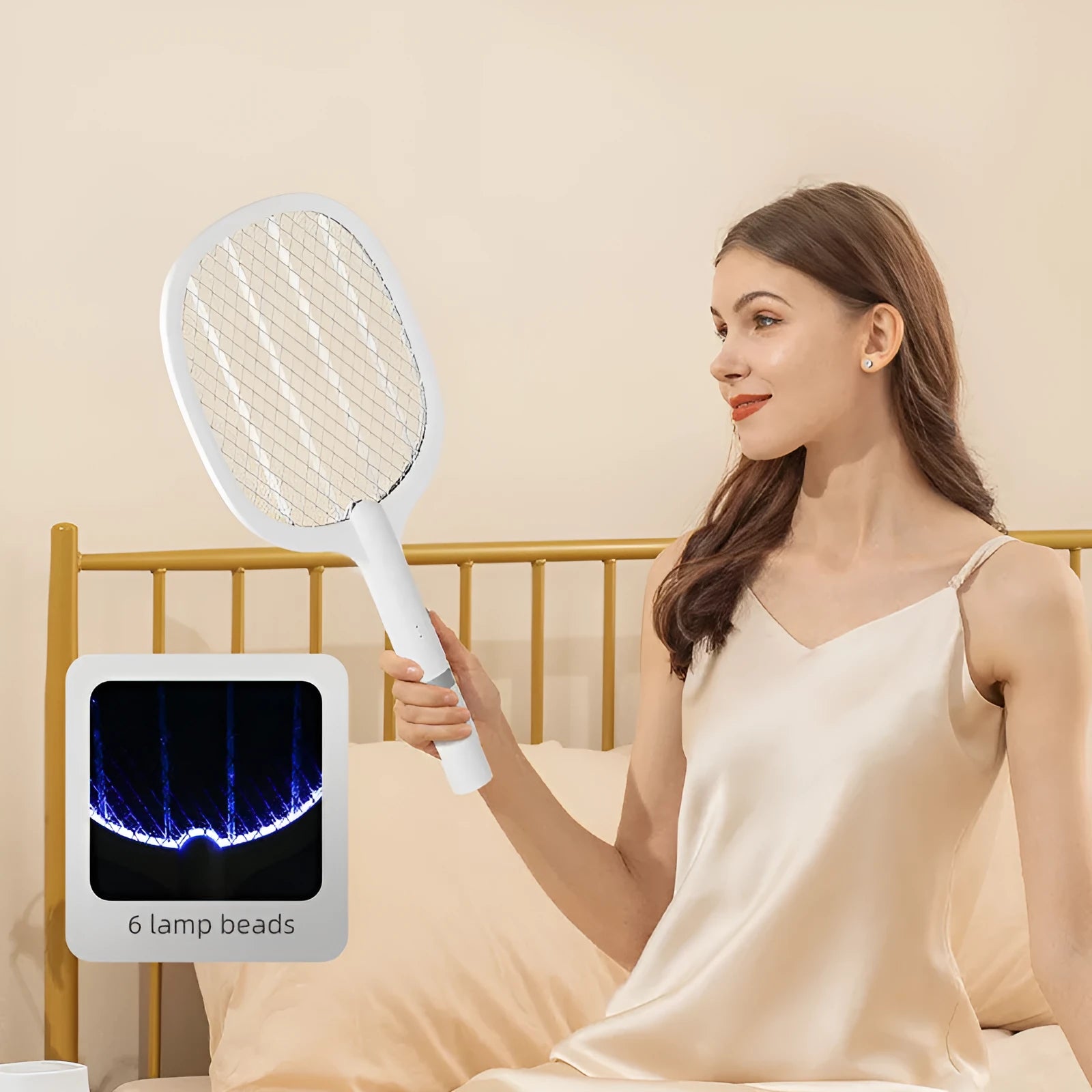 Blue rechargeable electric mosquito swatter with double metal mesh grid for insect elimination