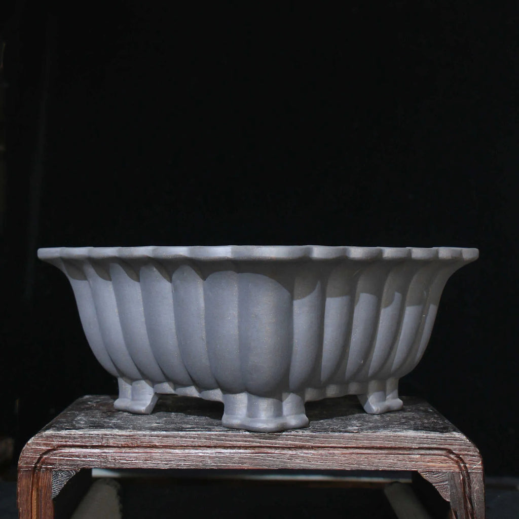Square purple sand ceramic bonsai pot with classical design for desktop display