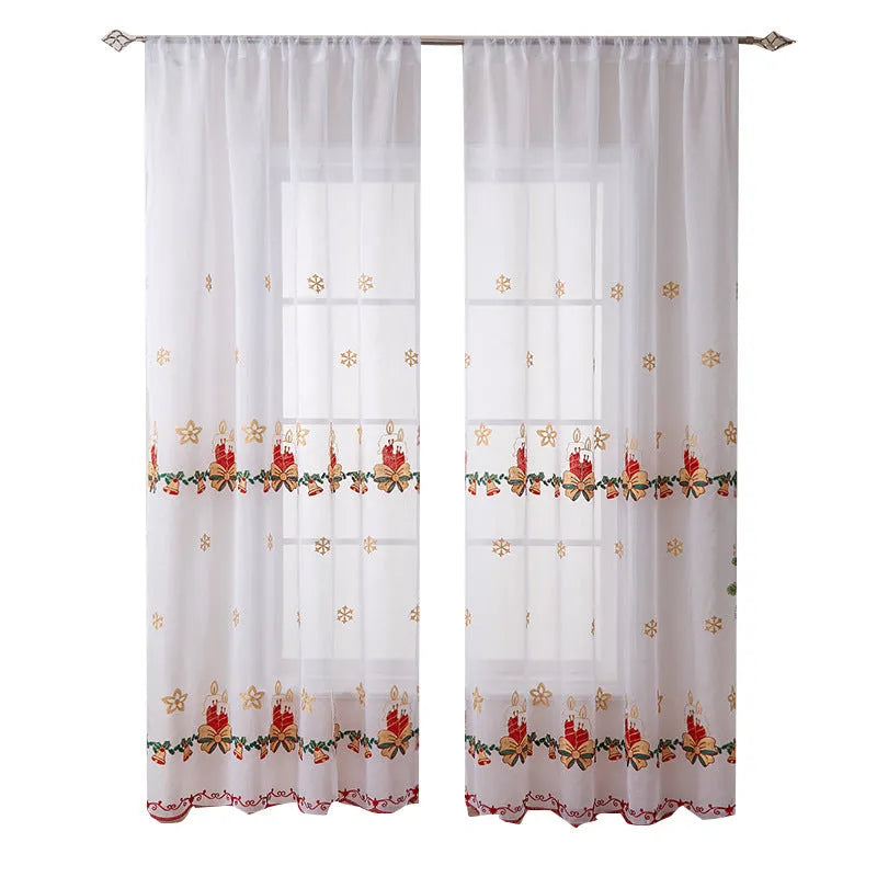 American Christmas curtains with snowflake embroidery pattern in polyester semi-sunshade fabric