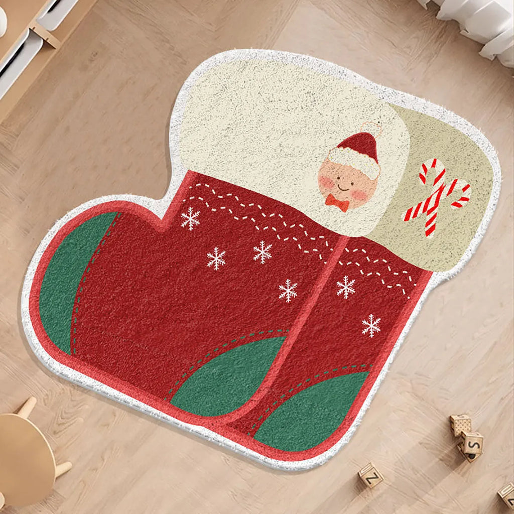 Alien-shaped round Christmas floor mat with cashmere-like texture in holiday patterns