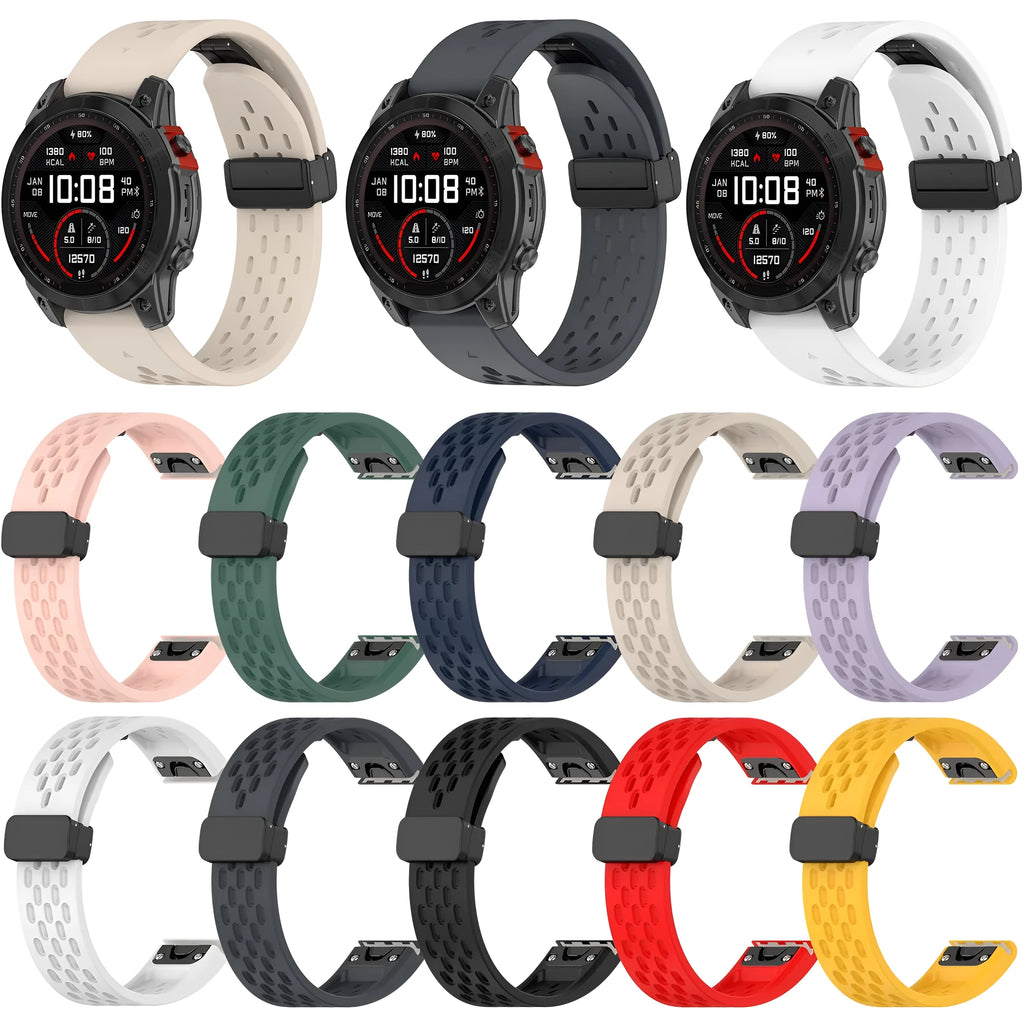 Garmin Fenix compatible quick release silicone watch strap in multiple colours with a screwdriver tool.