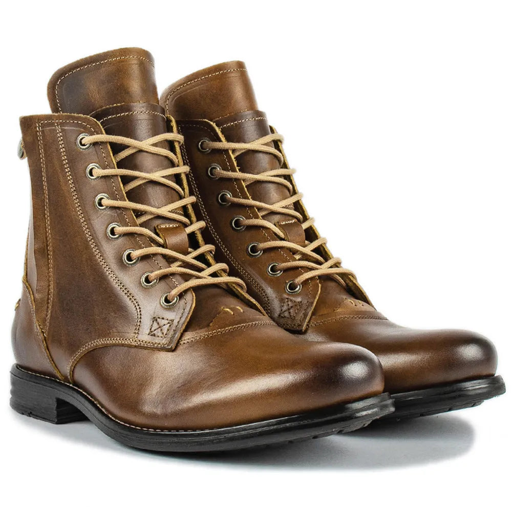 Knight Series two-tone leather boots with side zipper in black and brown colours