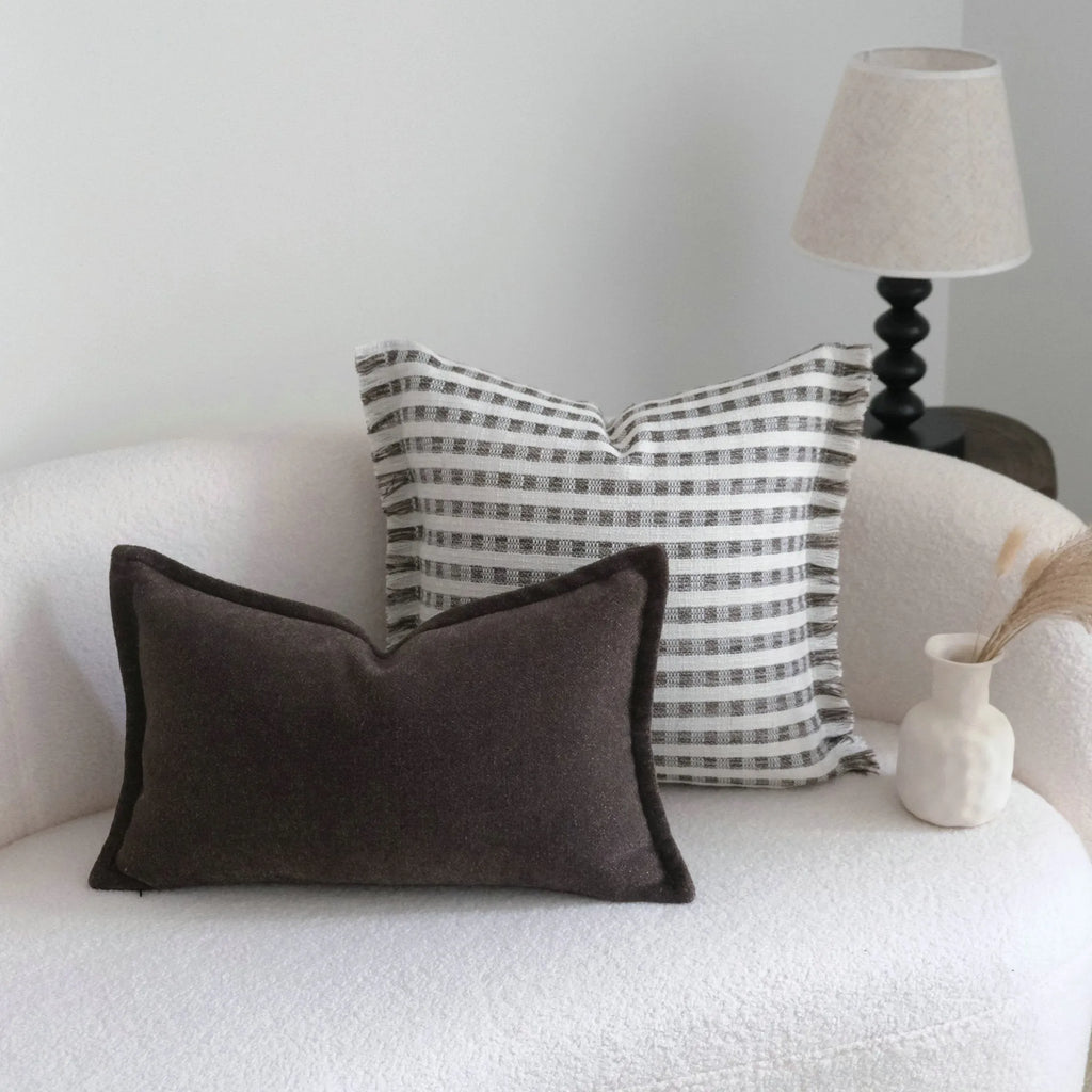 Coffee brown Chinese classical stripe pattern decorative cushion in 30x50cm and 45x45cm sizes.