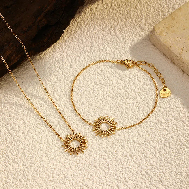 Sunflower Series women's 14K gold plated geometric chain necklace and bracelet set